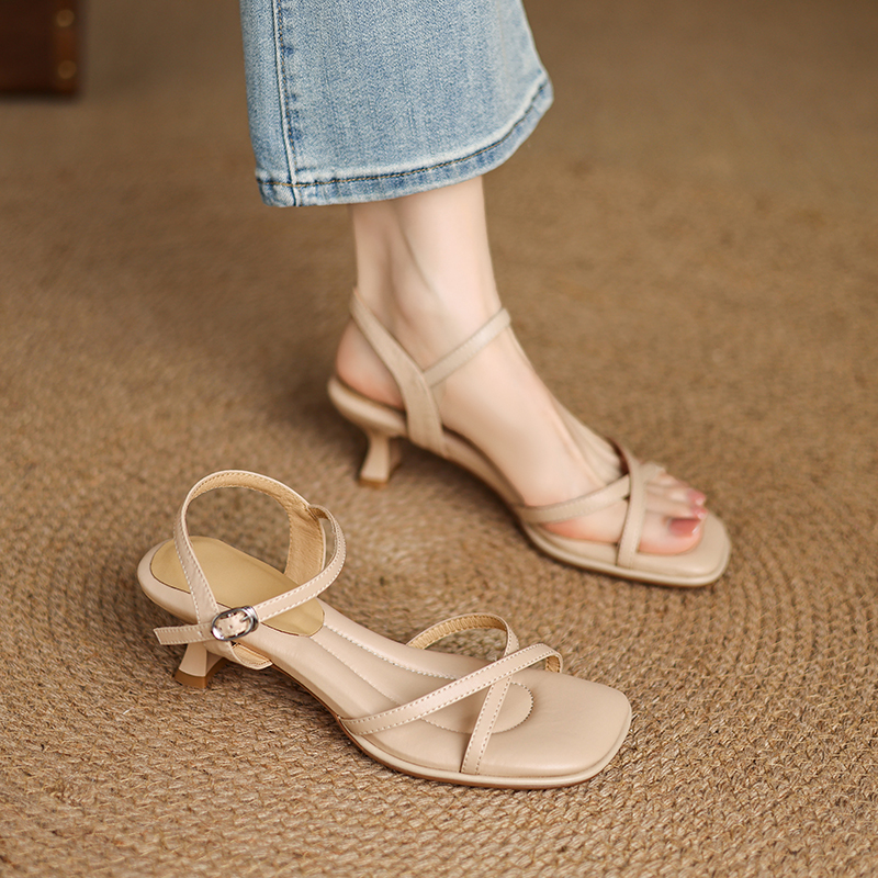 Genuine Sheepskin Chunky Heel Sandals - Italian Corso Venezia Style, Comfortable High Heels for Summer, Exquisite Design