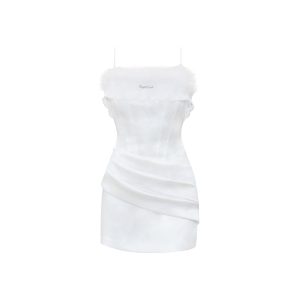 Golden Silk Satin Slip Dress - Snow Falls on Swan Lake Design, Elegant Evening Wear, Perfect for Special Occasions, Y2K Style