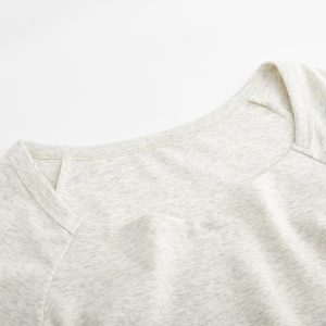Gray Square-Neck Slim-Fit Cropped Short Sleeve T-Shirt for Women - American Style Summer Top