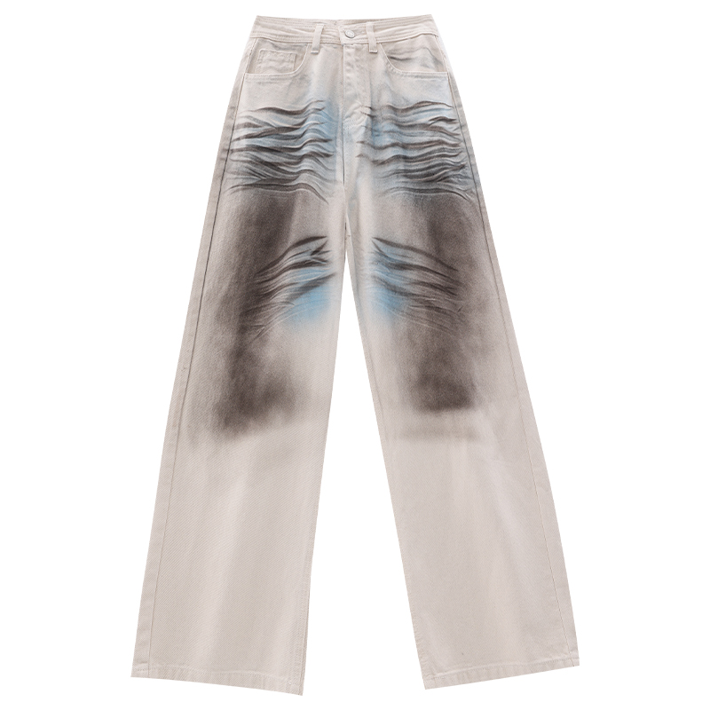 Heavy Wash Tie-Dye Denim Pants for Women - Loose Draped Straight-Leg Wide-Leg Trousers, Y2K Fashion, Casual Street Style