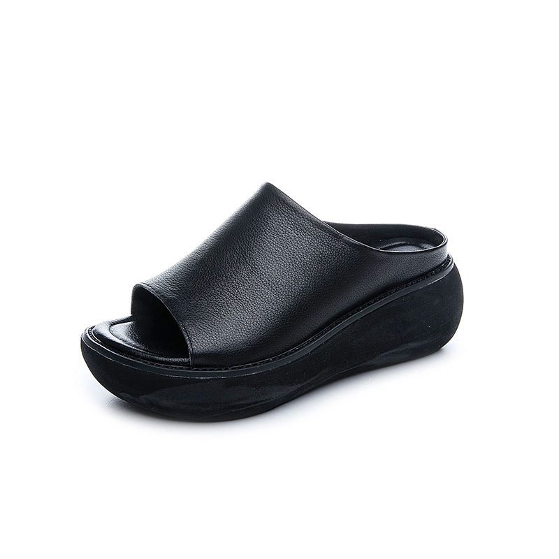 Height-Increasing Retro Casual Thick-Soled Breathable Italian Leather Sandals for Women - 7cm Platform Summer Footwear