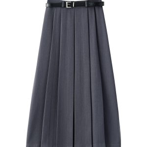 High-End Black High-Waisted Midi Skirt for Women - Slimming A-Line Pleated Design, Spring Summer 2025 Fashion Essential