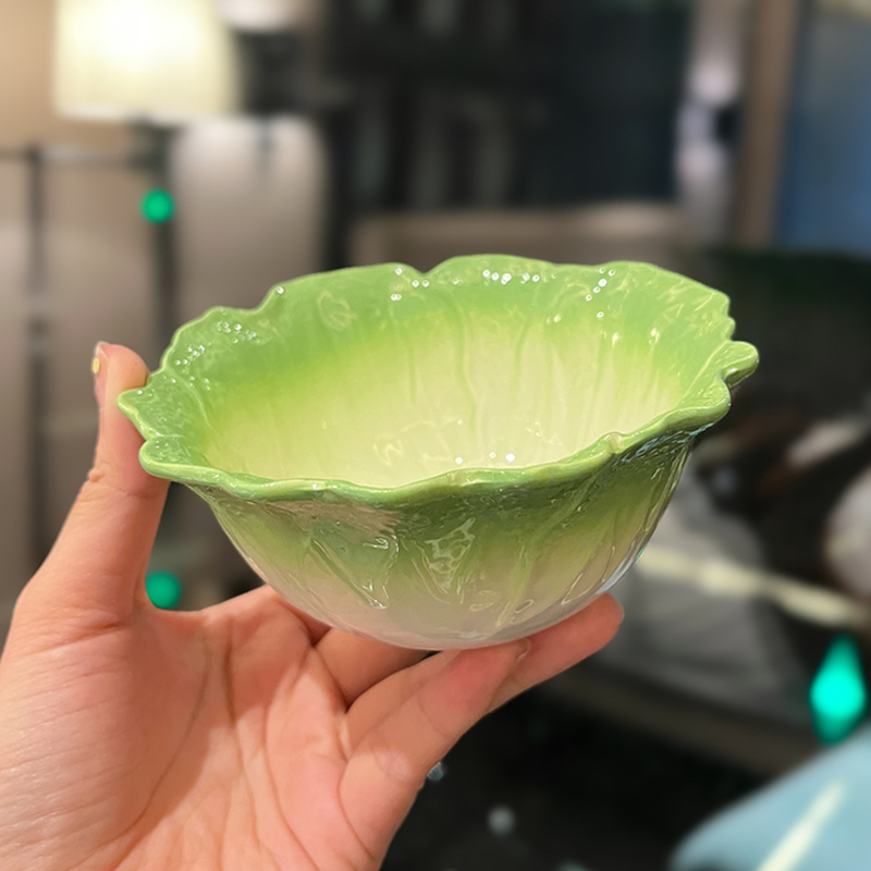 High-End Ceramic Enamel Underglaze Rice Bowl and Plate Set, Creative Cabbage Design, Fresh Niche Tableware for Stylish Dining