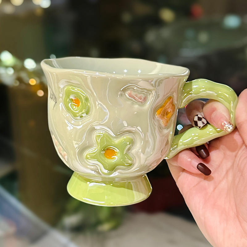 High-End Pearl-Gloss Ceramic Mug - Aesthetic Wide-Mouth Breakfast Cup for Office & Home Use