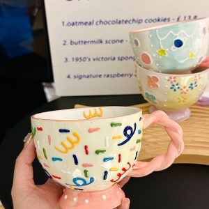 High-Quality Girls' Ceramic Drinking Cup with Underglaze Color and Spoon for Yogurt and Oatmeal Breakfast