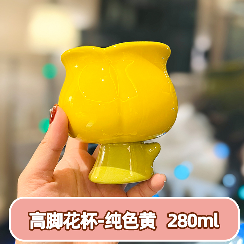 High-Value Peach Ceramic Water Cup with Spoon - Cute Girls' High-Footed Ice Cream Dessert Mug