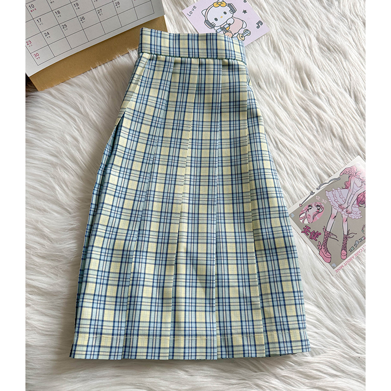 High Waist A-Line Plaid Skirt for Women - Shallow Summer JK Uniform Style, Japanese College Fashion, Cute Pudding Bear Design