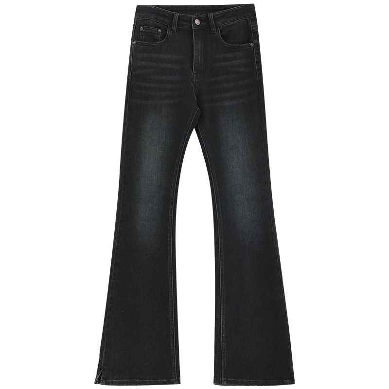High-Waisted Black Denim Flared Pants for Women - Fleece-Lined Slimming Bell-Bottoms, Comfortable 90s Y2K Style