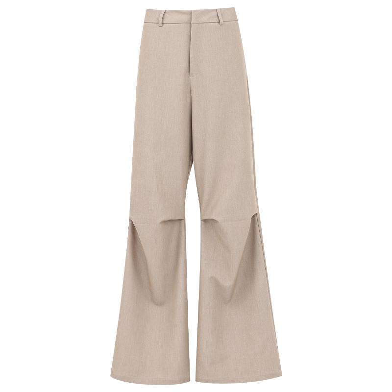 High-Waisted Brown Wide-Leg Casual Pants for Women - 2024 Spring Collection, Loose Draped, Slightly Flared Suit Pants