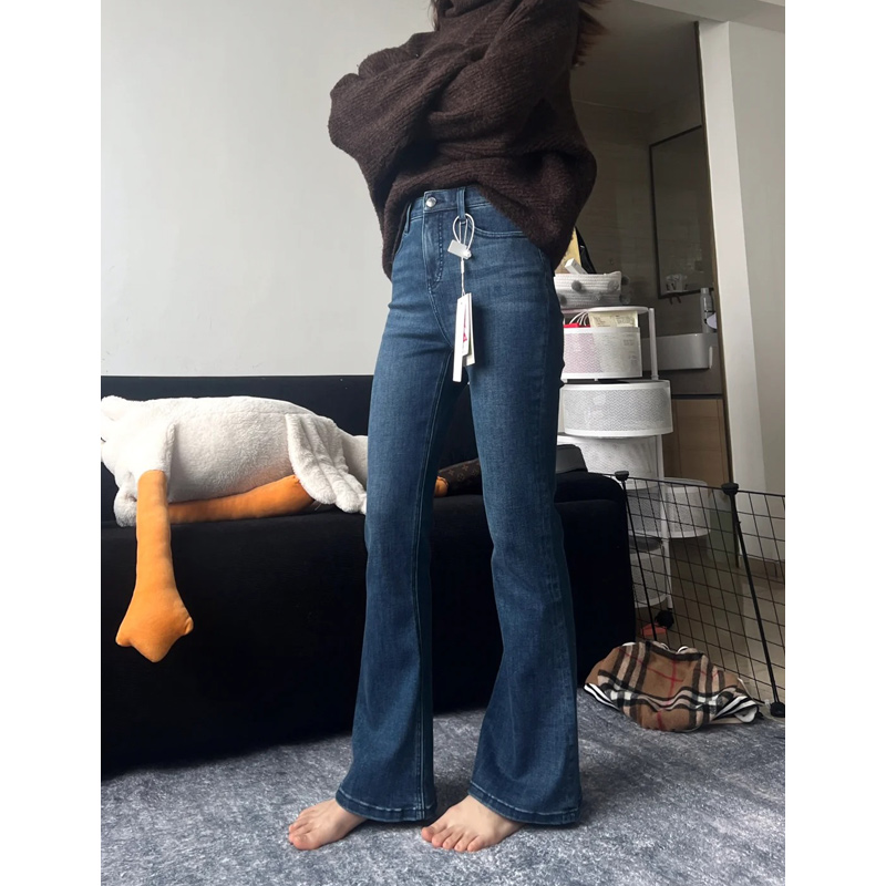 High-Waisted Dark Blue Flared Jeans for Plus Size Petite Women - Slimming Bell-Bottom Pants, 2025 New Style
