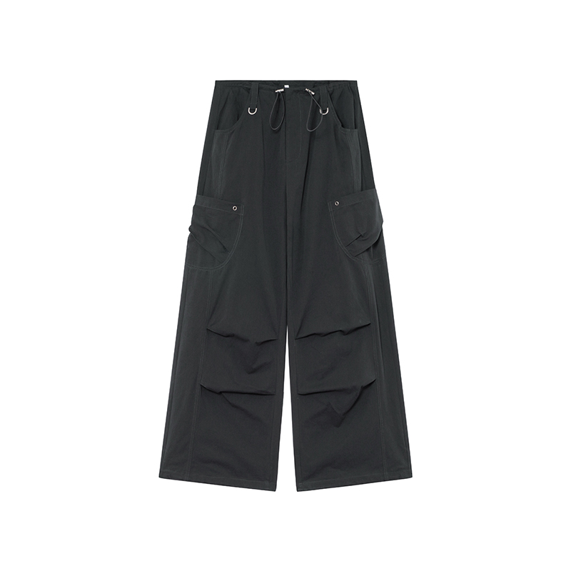 High-Waisted Draped Casual Work Pants for Women - American Style Metal Ring Rivet Design - Summer 2025 Fashion Trends