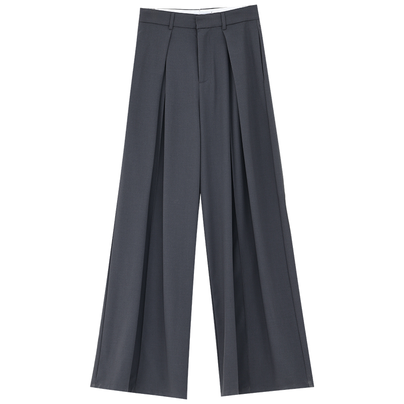 High-Waisted Draped Floor-Length Wide-Leg Suit Pants for Early Spring 2025, Trendy and Elegant for Effortless Style