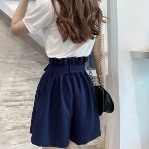 High-Waisted Floral Bud Skirt Pants with Drawstring Waist, Pockets, Ruffled Hem, A-Line Wide-Leg Shorts for Spring/Summer Fashion