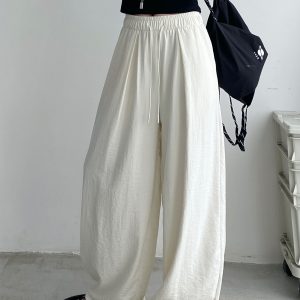High-Waisted Loose Fit Sun Grapefruit Summer Wide-Leg Pants - Casual Straight-Leg Drape Design for Versatile Styling