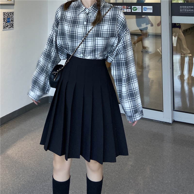 High-Waisted Pleated A-Line Skirt for Women - Mid-Length Plus Size, Flattering Curvy Fit, Spring Summer Fashion, Student-Friendly