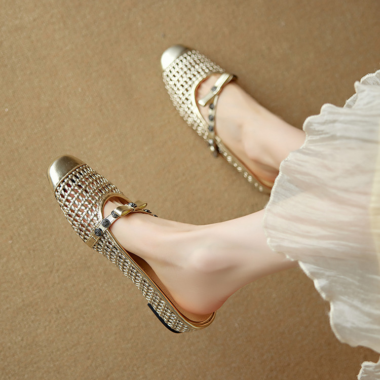 Hollow Open-Toe Sandals for Women - Breathable Bowknot Half Slippers, Fashionable and Versatile Summer Footwear