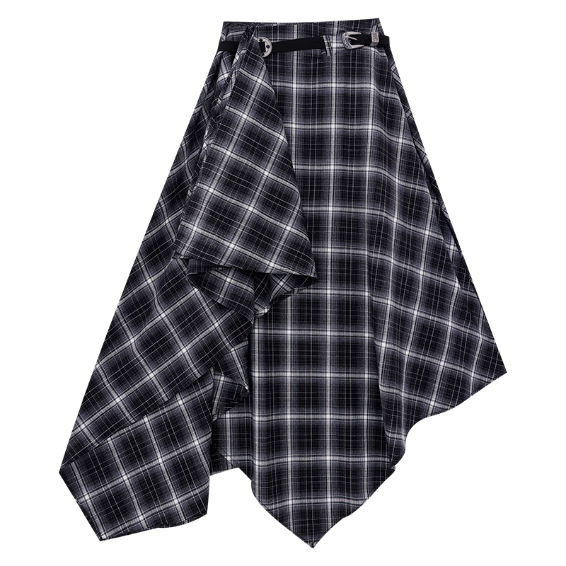 Irregular Checkered A-Line Midi Skirt for Women - Loose Fit, Slimming Long Skirt, Trendy 90s Style, Chic Everyday Wear