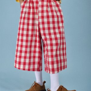 Japanese Retro Plaid Loose Casual Unisex Wide-Leg Summer Pants - Versatile Three-Quarter Length for Effortless Style