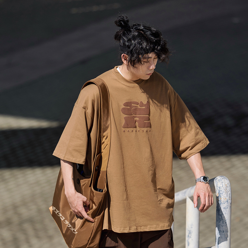 Japanese-Style Printed Short-Sleeve T-Shirt for Men - Casual Loose Round Neck Summer Tee