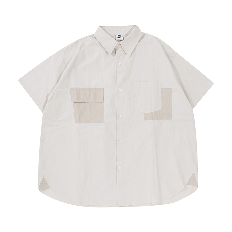 Japanese Style Retro Street Fashion Short Sleeve Shirt for Men & Women with Patch Pockets - Loose Fit Workwear Top