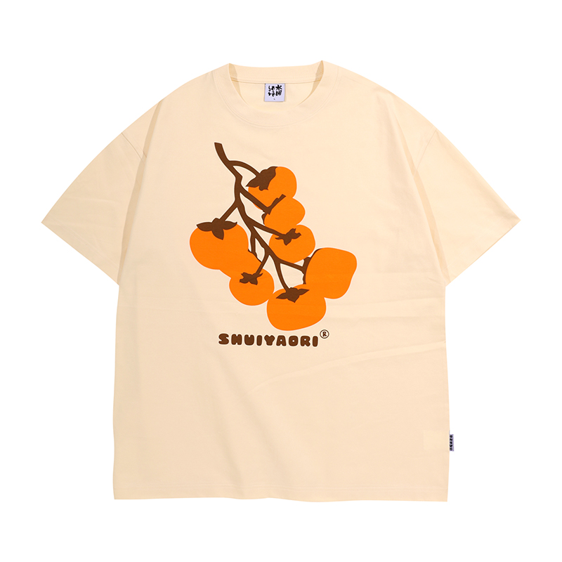 Japanese-Style Short-Sleeve T-Shirt for Men and Women - Casual Heavyweight Couple Top, Trendy Kaki Kaki Ruyi Design