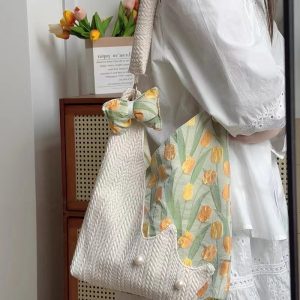 Korean-Style Cute Cat Tulip Crossbody Tote Bag, Large Capacity Shoulder Bag, Niche Design Underarm Bag