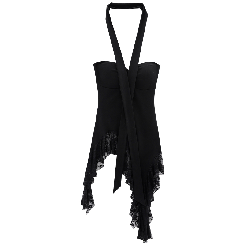 Korean Style Irregular Lace Ruffle Strapless Top - Women's Deconstructionism Fashion Blouse