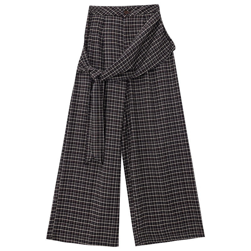 Korean Style Irregular Plaid Tie Design Casual Wide-Leg Pants for Women - Trendy 90s Inspired Fashion