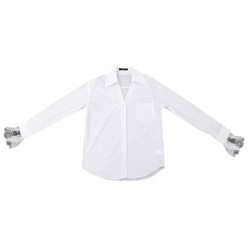 Korean Style Lace Design Spliced Fake Two-Piece Long Sleeve T-Shirt for Women - Elegant Spring Fashion Top