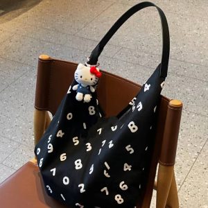 Korean-Style Large Capacity Casual Tote Bag, Versatile Underarm Design, Minimalist Hexagonal Canvas for Digital Commuting