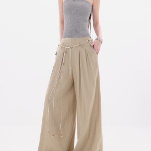 Korean Style Loose Wide-Leg Casual Pants for Women - Summer Pleated Floor-Length Trousers, Trendy 90s Fashion