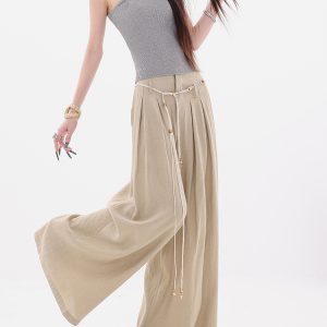 Korean Style Loose Wide-Leg Casual Pants for Women - Summer Pleated Floor-Length Trousers, Trendy 90s Fashion