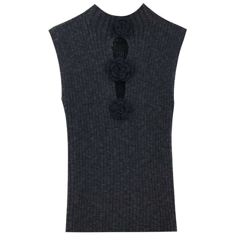 Korean Style Spring Sleeveless Top with Three-Dimensional Floral Design, Slim Fit Stand Collar, Hot Girl Fashion Niche Trend