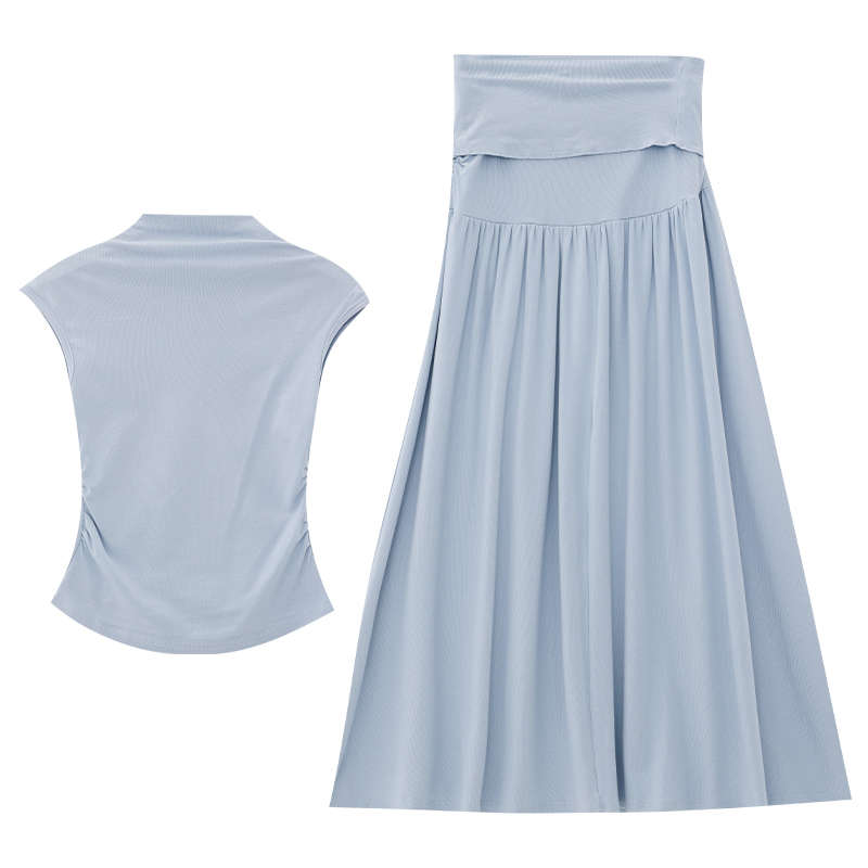 Korean Style Summer Peach Sleeveless Top & Waist-Cinching Bodycon Skirt Two-Piece Set for Women - Trendy Y2K Fashion