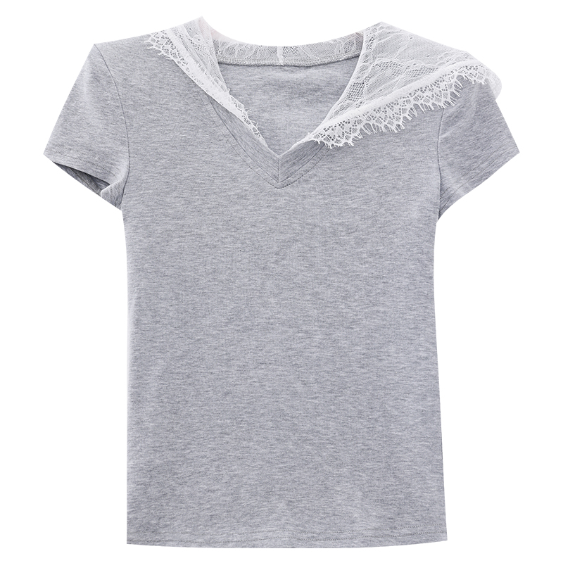 Lace Splicing Hooded T-shirt for Women - Spring/Summer Slim Fit Short Sleeve Top, Angel Print, 90s Inspired Fashion