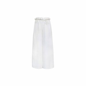 Lace Tie White Casual Pants - Versatile Floor-Length Design for Effortless Style, Perfect for Everyday Wear