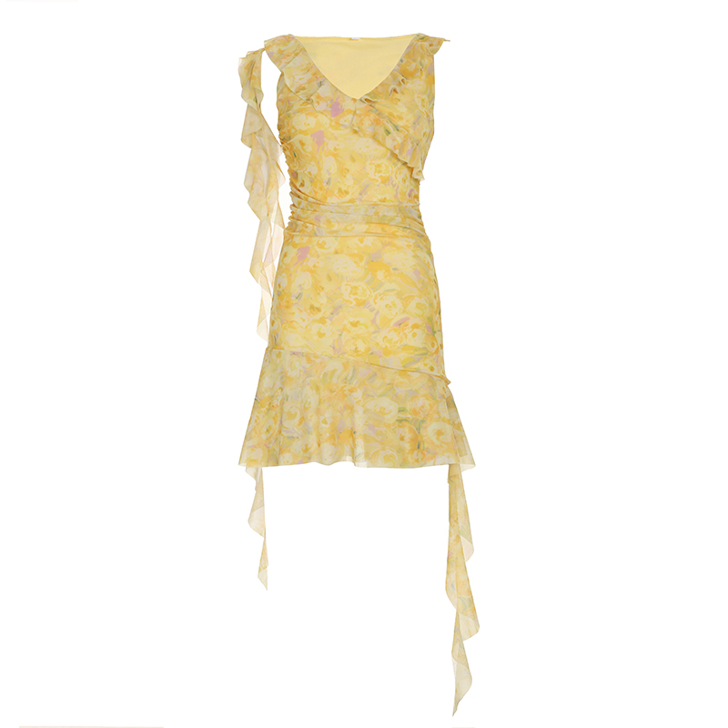 Layered Floral A-Line Dress for Women - Fresh Field Spaghetti Strap Dress, Gentle and Skin-Whitening, Perfect for Spring and Summer