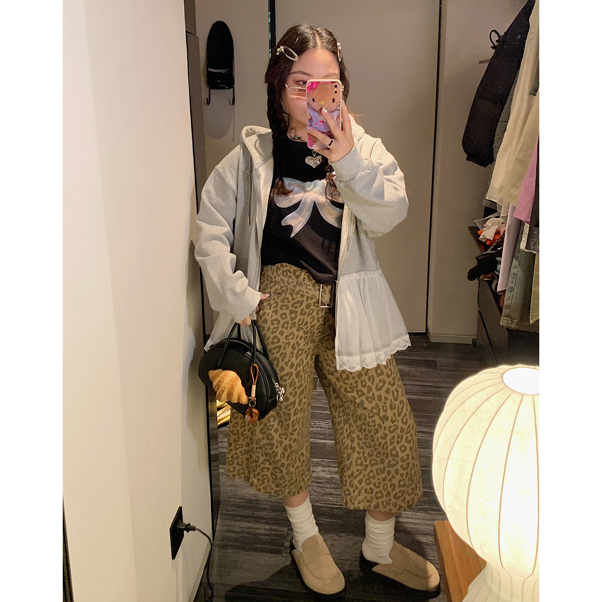 Leopard Print Wide-Leg Jeans for Women - High-Waisted Cropped Pants in Loose Lazy Style, Spring/Summer 2025 Fashion