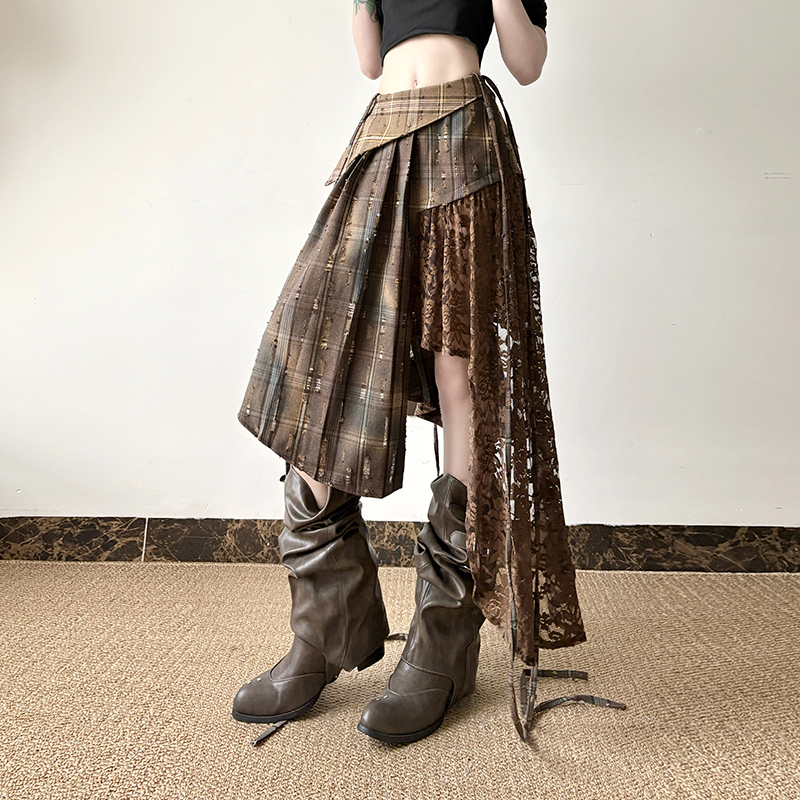 Light Asymmetrical Design Retro Midi Skirt for Women - Wandering Hippie Niche Spliced Style