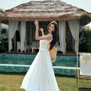 Lightweight High-Waisted Floor-Length Chiffon Skirt with 3-Layered Hem - Summer Beach Skirt with Elastic Waist