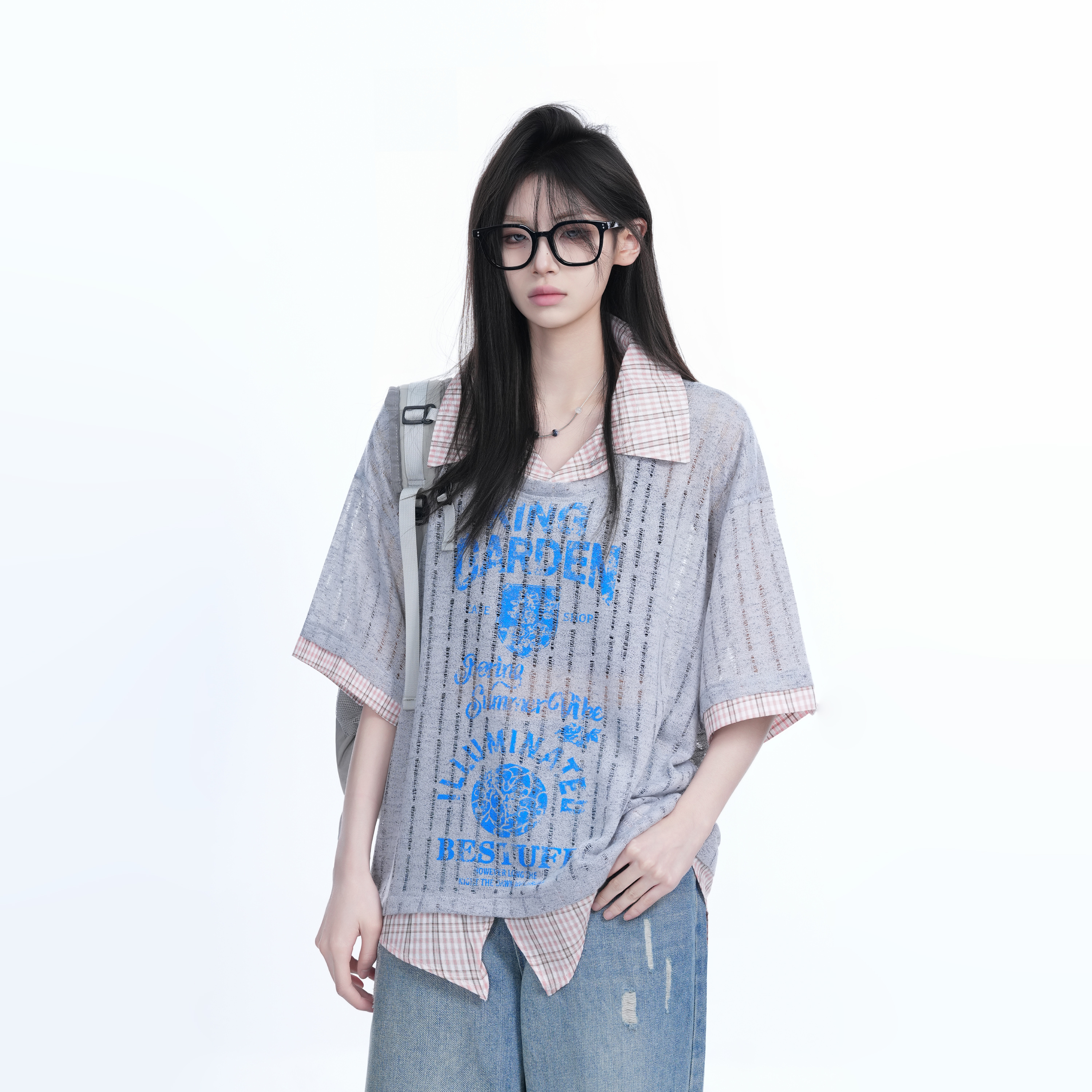 Lightweight Summer Hollow Two-Piece Short Sleeve Shirt for Women - Loose Fit with Stylish Collar, Perfect for Casual Outings