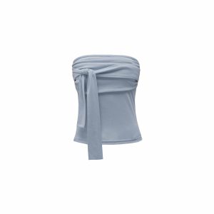 Listening by the Sea Tie-Back Strapless Crop Top - Versatile Short T-Shirt for Summer Vacation - Trendy for Hot Girls