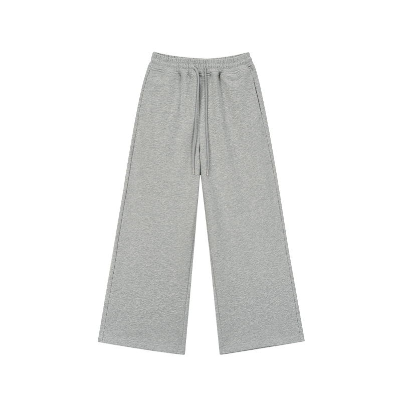 Loose Casual Wide-Leg Terry Sweatpants with Drawstring Elastic Waist – Solid Color Autumn Winter Fashion Pants