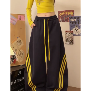 Loose-Fitting Striped Wide-Leg Work Pants for Women - Casual Spring Jazz Trousers, High Street Style