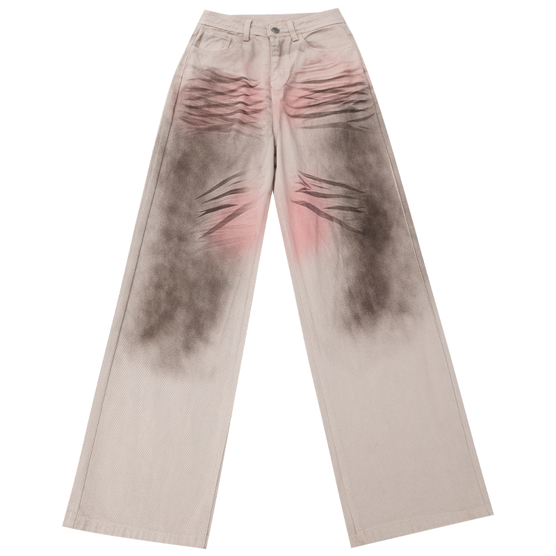 Loose Wide-Leg Denim Jeans for Women - Ink Splash Wash, Trendy Spring Summer Pants, Casual 90s Style