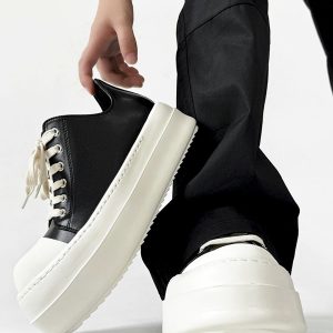 Men's American Retro Thick-Soled Black Platform Shoes, Chunky Canvas Derby Style, Height-Increasing Couples' Footwear
