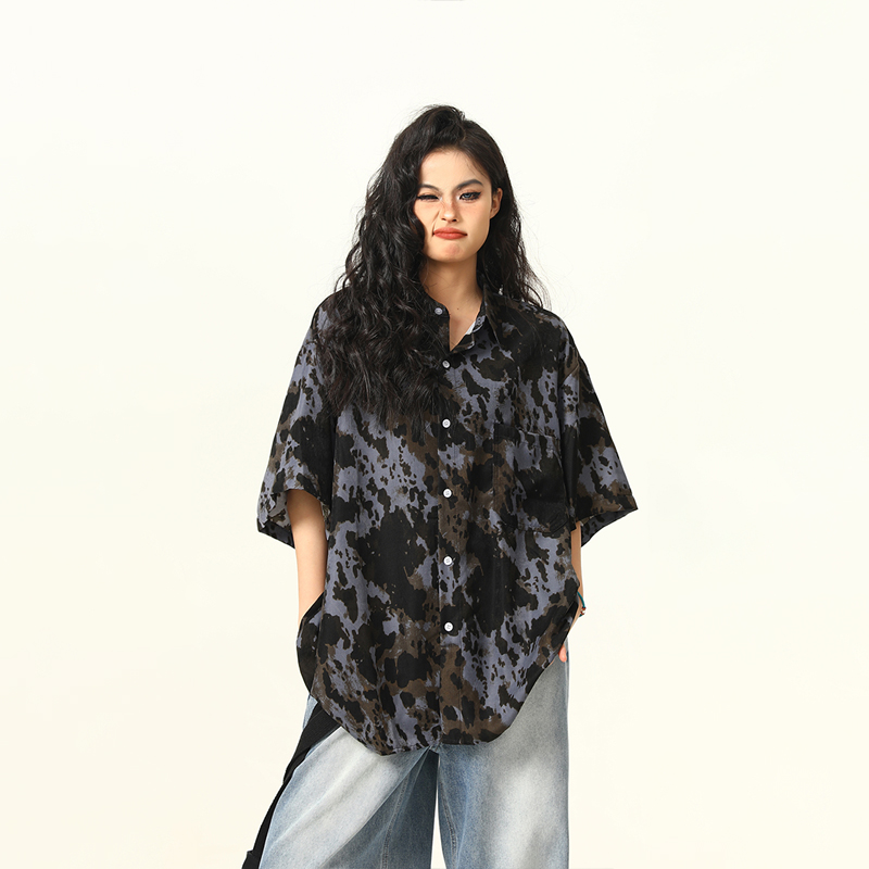 Men's and Women's Irregular Tie-Dye Short Sleeve Shirt - Loose American Street Style Summer Trendy Top