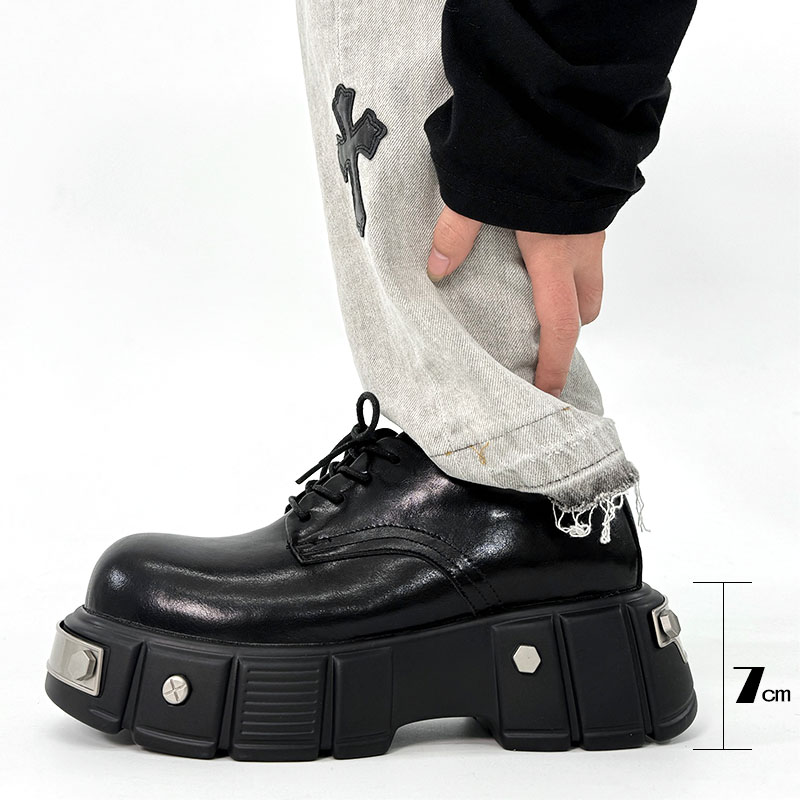 Men's High-End Round-Toe Derby Shoes - Thick-Soled Leather Footwear, Functional British Style, Height-Increasing Design