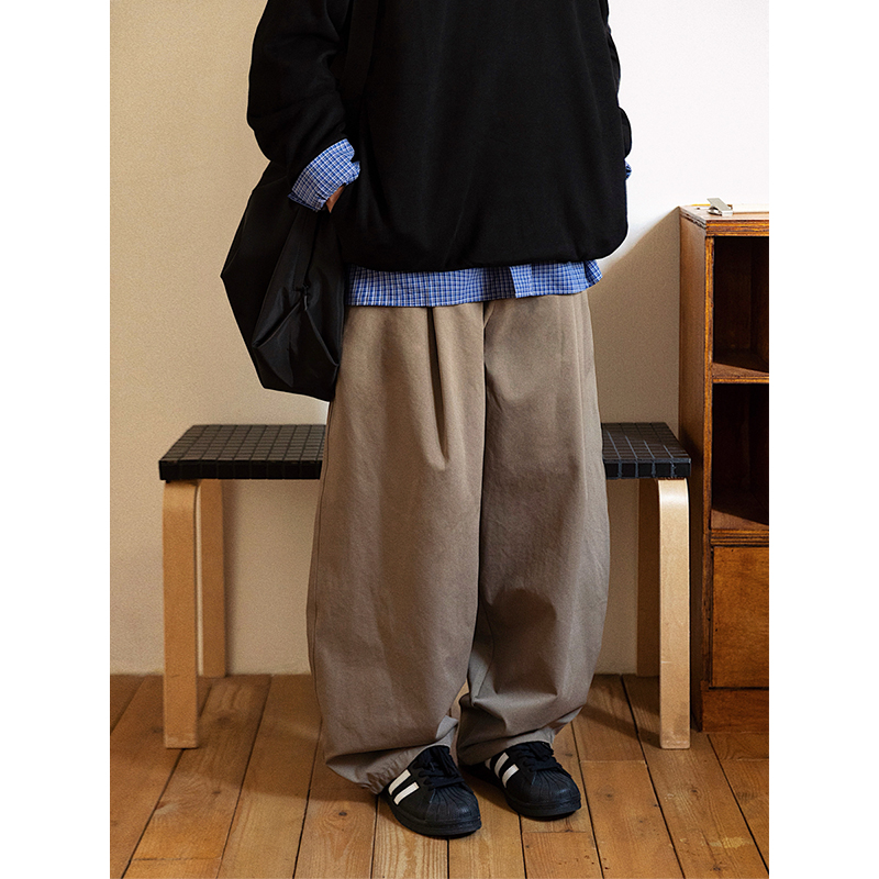 Men's Retro Minimalist Loose Military Green Wide-Leg Cargo Pants – Casual Trousers for 90s Inspired Style