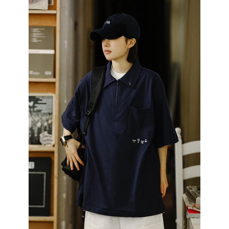Men's Short Sleeve Polo Shirt with Zipper Design, Loose Fit Summer Top, Trendy Niche Style